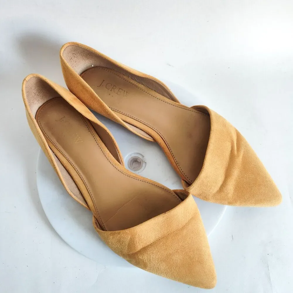 J. Crew‎ D'Orsay Shoes Flats Size 8 Zoe Pointed Toe Sueded Preppy Mustard Yellow